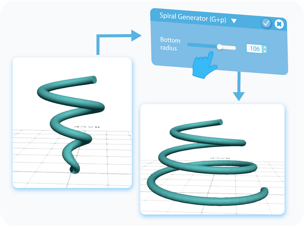 Customizing the Bottom radius for Spiral Generator with slider or text-box